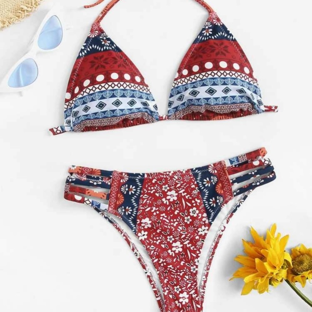 Triangle Halter Top With Ladder Cut-out Bikini